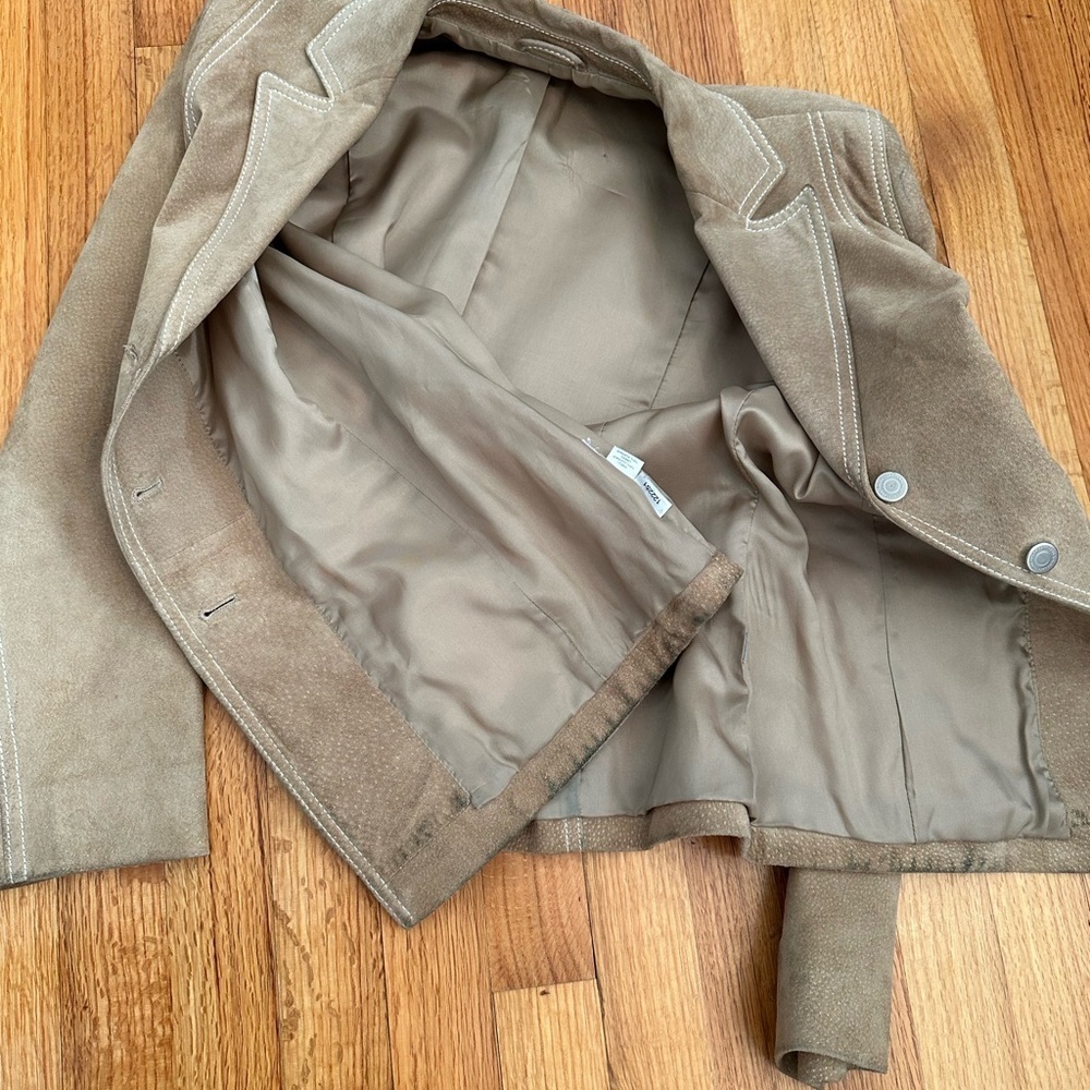 Ann Taylor By Loft Women’s 100% Leather Jacket Tan With Pockets, Lined Size 12P - Picture 13 of 13